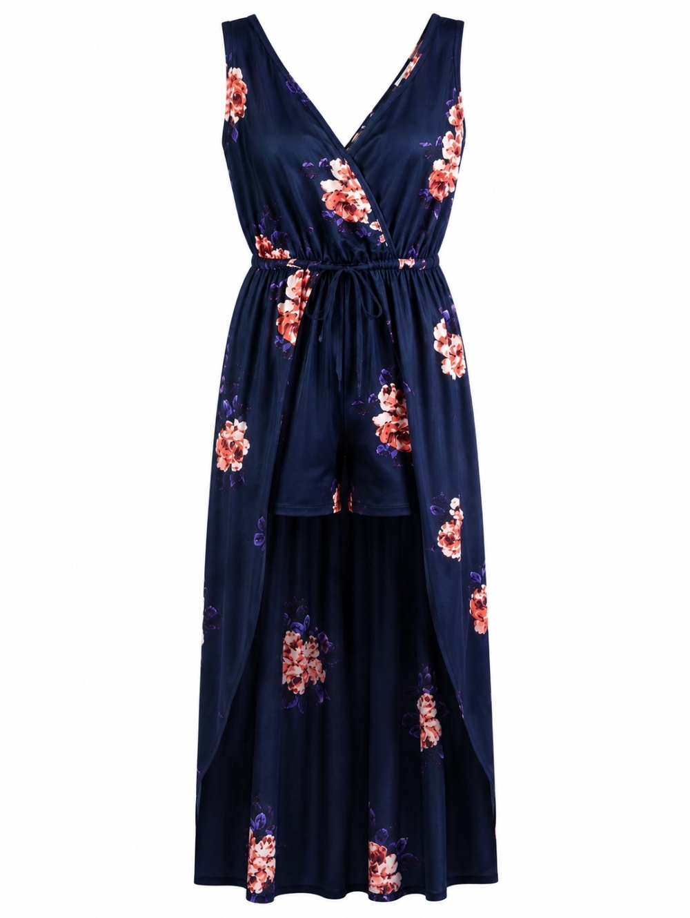 Maurices Dark Blue and Pink Floral Maxi Dress Romper XL